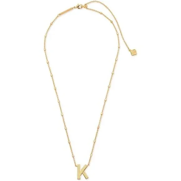 Letters K Pendant Necklace for Women, Fashion Jewelry, 14k Gold-Plated Brass